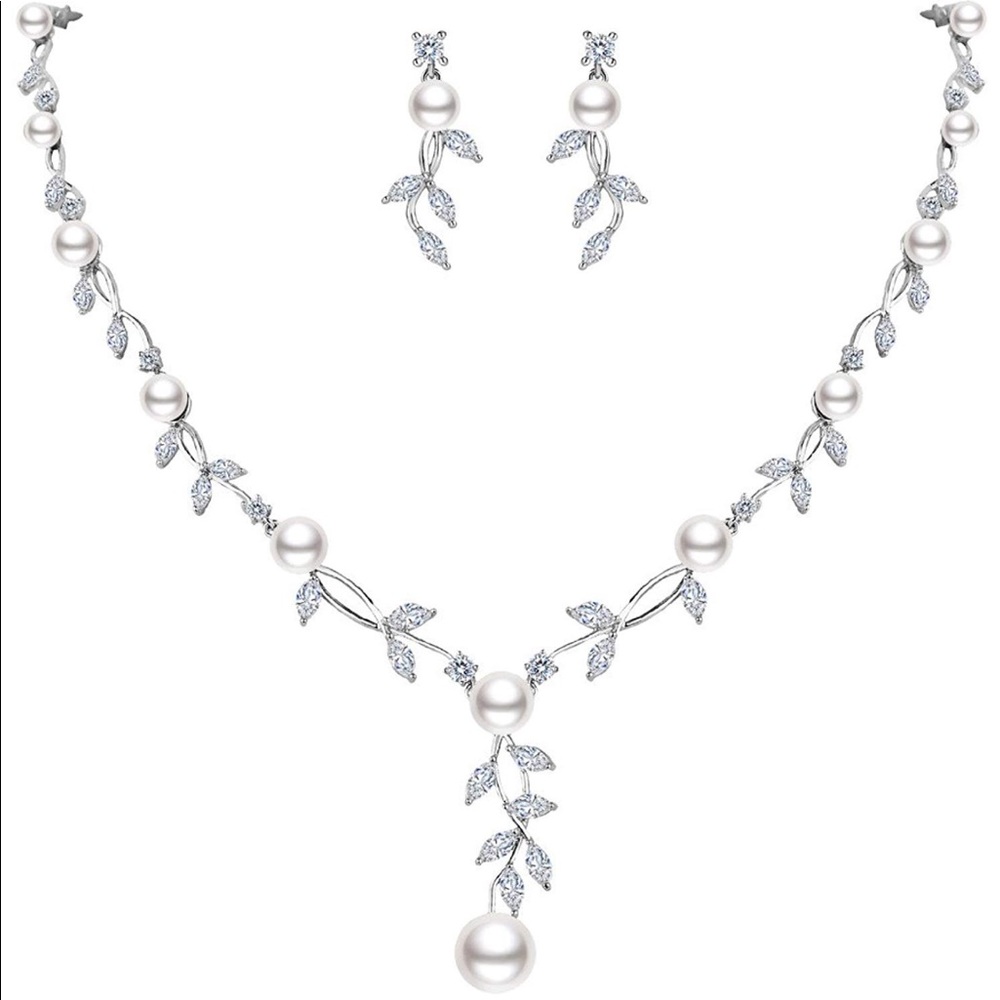 CZ & Pearl Wedding Floral Vine Set